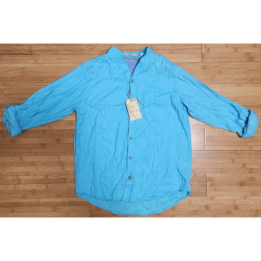 Roundtree and Yorke Caribbean Shirt Mens Small Blue Tropical Roll Up Sleeve NEW